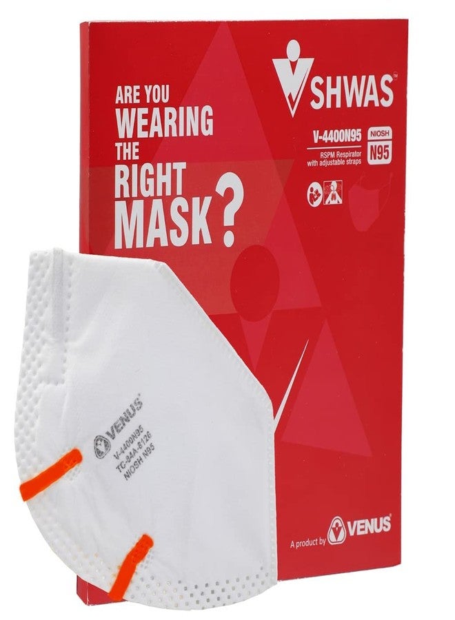 فينوس - V-4400 - كمامة N95 - معتمدة من المعهد الوطني للسلامة والصحة المهنية (NIOSH)، تصميم قابل للطي للجنسين، حماية من الغبار والبكتيريا والفيروسات، قماش غير منسوج - أبيض - عبوة من 5 كمامات - Image 2